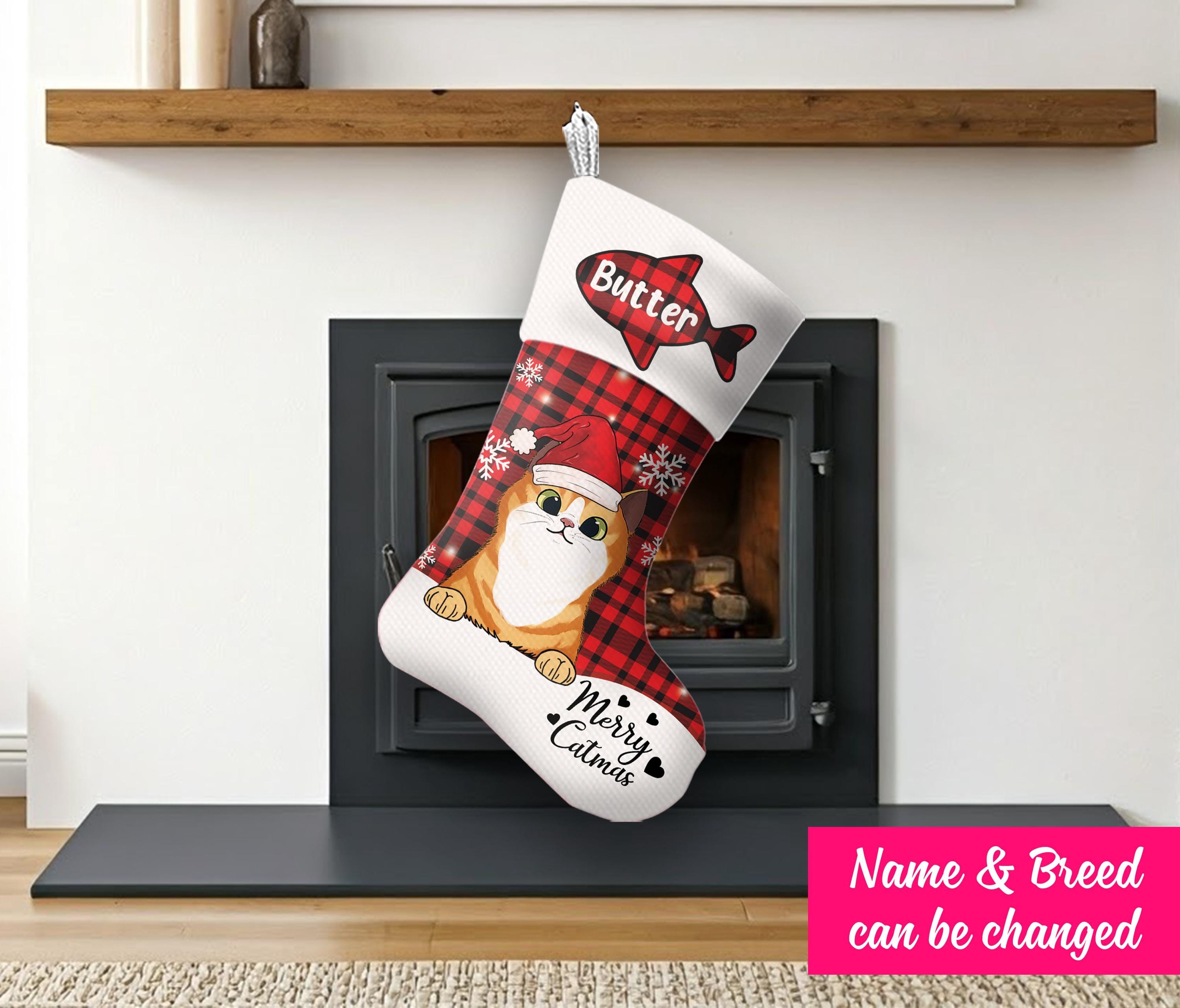 パーソナライズされた名前の猫の品種のストッキング、カスタムカラーの