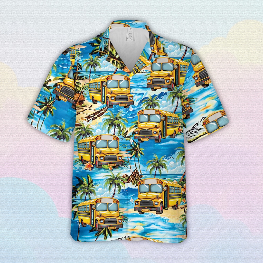 Tropical School Bus Hawaiian Shirt for Men Women, Funny School Bus