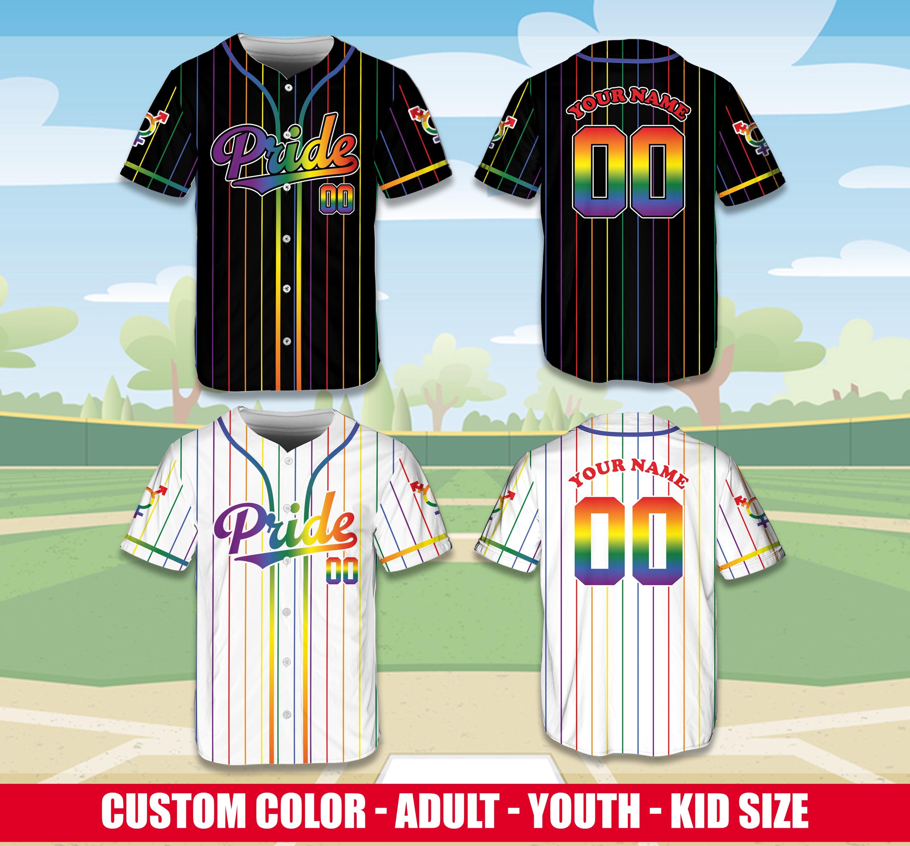 Discover Personalized LGBTQ Baseball Jersey, Custom Name Pride Month Shirt, Rainbow Matching Jersey Game Day Outfit For LGBT Community Baseball Lover