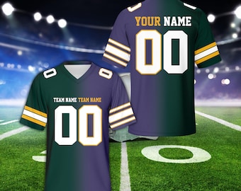 Camiseta de fútbol personalizada para dos equipos, camiseta de fútbol con degradado dividido personalizada, camiseta de mitad y mitad, atuendo para el día del juego para niños y adultos fanáticos del fútbol