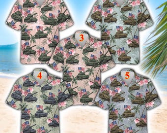 Camisa hawaiana militar sin mangas con bandera estadounidense para hombre y mujer, camisa patriótica con botones y estampado floral tropical, camisa hawaiana para fiesta de verano del Día de los Veteranos