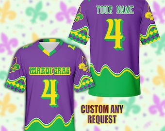 Personalized Name Mardi Gras Football Team Jersey, Custom Fat Tuesday Kids Adult Football Jersey, Mardi Gras Carnival Outfit Louisiana Shirt