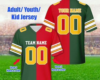 Gepersonaliseerde voetbaltrui voor twee voetbalteams, op maat gesplitst voetbalshirt twee teams verdeeld jersey wedstrijddag outfit voor kinderen en volwassenen voetballiefhebber