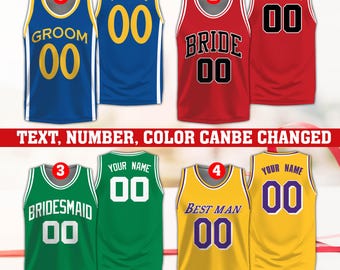 Personalized Name Number Bride & Groom Basketball Jersey, Custom Wedding Party Matching B-ball Jersey For Bridesmaids, Groomsmen, Best Man