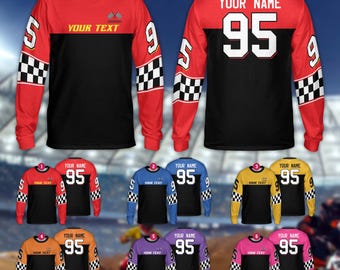 Camiseta de manga larga personalizada para motocross a cuadros para jóvenes y adultos, camiseta de manga larga con nombre de piloto para motocross, motocross, ATV, enduro y carreras, camiseta 3D