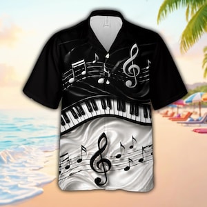 piano dress shirt Button Up Shirt Black White Keyboard Musical Piano & Music Notes Color Block Men