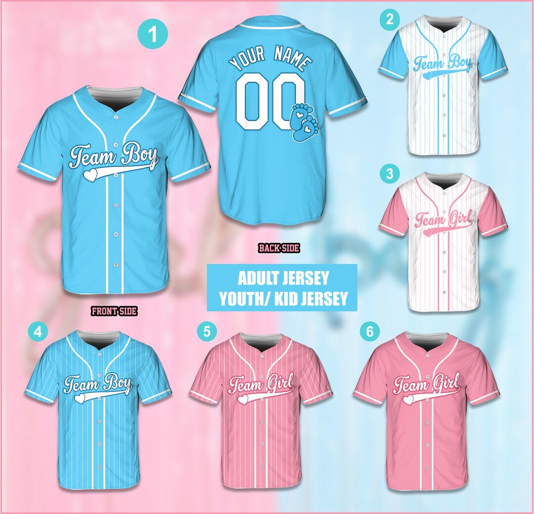 Pink And Blue Baseball Jersey Personalized Baby Reveal Baseball