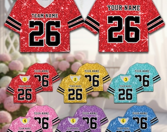 Personalized Name PRINTED GLITTER Crop Top Football Jersey Custom Glitter Color Football Team Jersey Game Day Outfit For Football Women Fan