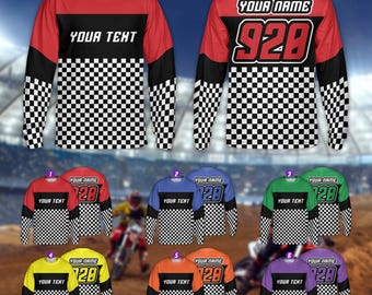 Camiseta de manga larga personalizada para motocross a cuadros para jóvenes y adultos, camiseta de manga larga con nombre de piloto para motocross, motocross, ATV, enduro y carreras, camiseta 3D