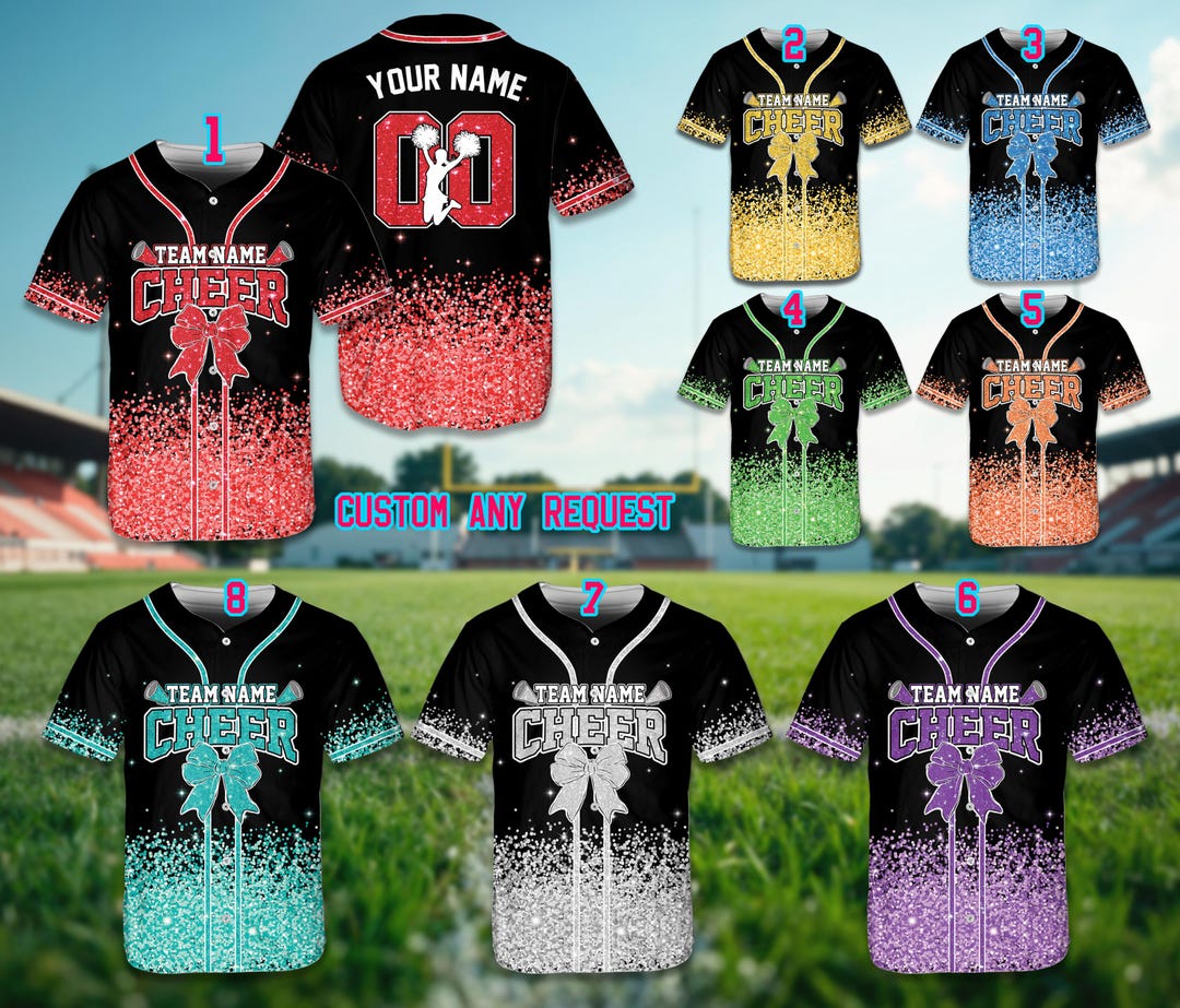 Personalized PRINTED GLITTER Coquette Bow Cheer Baseball Jersey, Custom ...