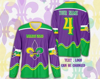 Custom Mardi Gras Parade Ice Hockey Jersey, Personalized Fleur De Lis Hockey Shirt, Hockey Team Jersey, Mardi Gras Carnival Sports Uniform
