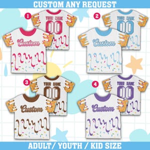 Personalisierte Name Anzahl Eis tropfen All Over Print Shirt, Benutzerdefinierte Farbe Sprinkles Baseball Shirt, Spieltag Outfit für Teams und Familien