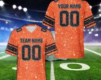 Camiseta de fútbol con purpurina sintética personalizada, camiseta de equipo de fútbol para adultos y niños con color personalizado, atuendo para el día del partido de fútbol americano para amantes del fútbol