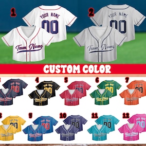 Personalisierte Farbe Kinder Erwachsene Baseball-Team Jersey, Benutzerdefinierte Crop Top Baseball Jersey, Spieltag Passendes Outfit für Mädchen-Frauen-Baseball-Fans