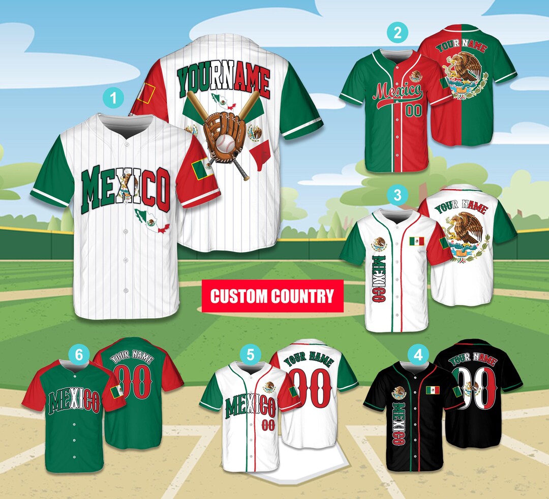 Personalized Name Mexico Baseball Jersey, Custom Country Mexican