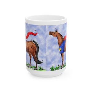 Superhero Horse Ceramic Mug | Cute Farm Animal Gift, Kitchen Decor, Coffee Mug, Horse Lover, Superhero Theme