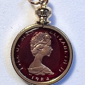 Isle of Man Queen Elizabeth II | Flower Half Penny Hand Painted Coin Pendant