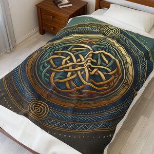 Mystical Knot Pattern Velveteen Plush Blanket, Cozy Throw, Decorative Cover, Boho Decor, Gift for Her, Meditation Blanket, Celtic Knot