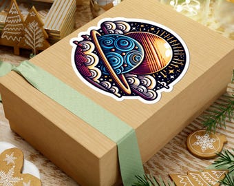 Adesivo Boho Sun & Planet: decalcomania in vinile celeste per laptop e diario