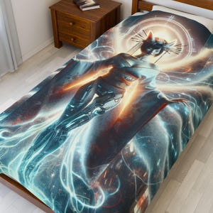 Futuristic Angelic Plush Blanket - Cozy Decor for Sci-Fi Lovers, Gift for Anime Fans, Soft Throw Blanket for Home, Bedroom