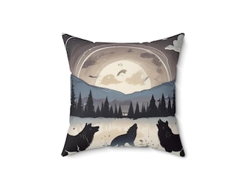 Mystical Wolf Moon Pillow: Nature-Themed Home Decor