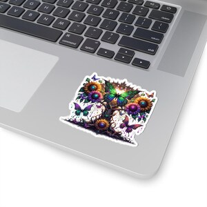 Sticker arbre aux papillons vibrants, décoration nature colorée, ordinateur portable, bouteille d'eau, cadeau pour amoureux de la nature, amateur d'art, sticker papillon