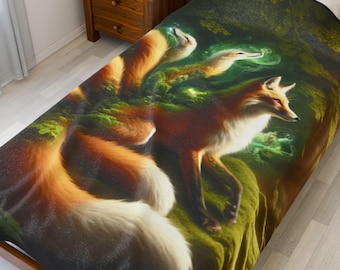 Manta de felpa de zorro: encantadora manta con motivos de vida silvestre, acogedora decoración natural