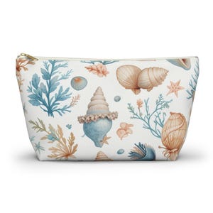 Sea Themed Accessory Pouch Coastal Treasure Makeup Bag, Beach Lovers Gift, Travel Organizer, Cosmetic Bag, Shell Print Clutch, Ocean Travel