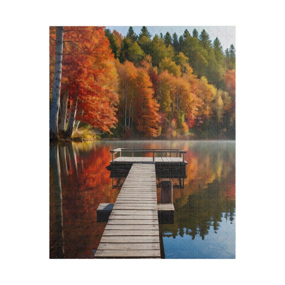 Autumn Lake Jigsaw Puzzle: Vibrant Fall Nature Scene - Etsy