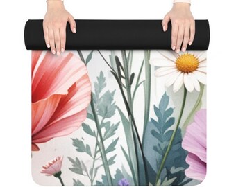 Floral Rubber Yoga Mat: Eco-Friendly Fitness & Meditation