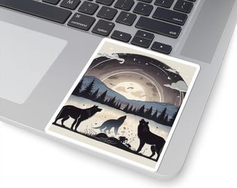 Mystisk vargscen klistermärke: Naturälskare Laptopdekor