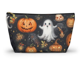 Halloween Ghosts Accessory Pouch | Cute Makeup Bag | Pumpkin Themed Zipper Pouch | Fall Decor | Trick or Treat Gifts | Ghost Print Cosmetik