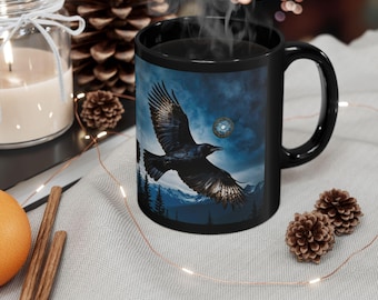 Mystical Raven Art Mug: Black Ceramic Coffee Cup