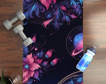 Cosmic Floral Rubber Yoga Mat: Non-Slip Exercise & Meditation