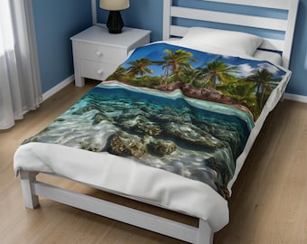 Pluche deken tropisch strand: woondecoratie oceaan
