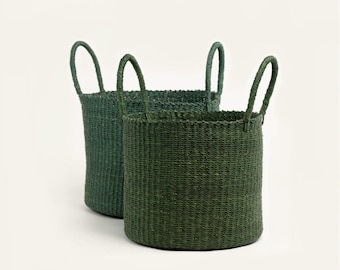 Green Bolga Laundry Hamper Basket  | Eco-Friendly Elephant Grass Basket | Sustainable Home Organizer | Ghana Woven Basket