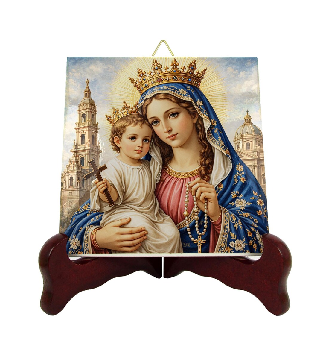 Virgin of the Rosary of Pompei Ceramic Icon – Our Lady Catholic Wall ...