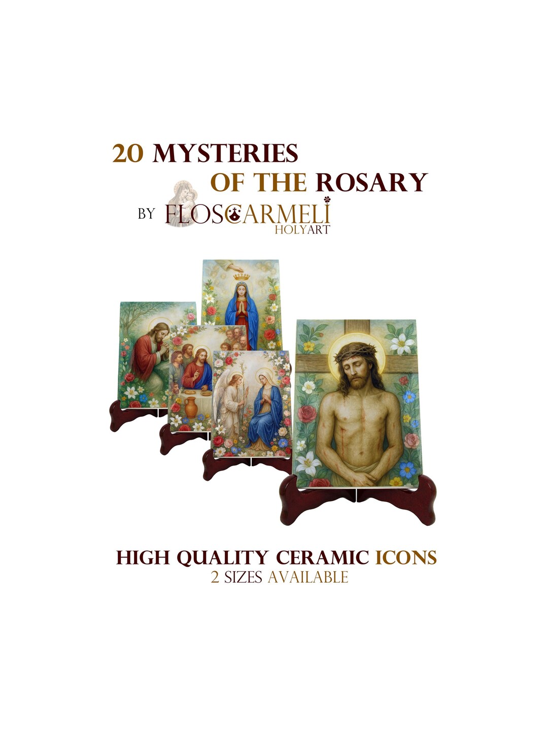 Mysteries of the Rosary Ceramic Icon Set – 20 Catholic Rosary Tiles ...