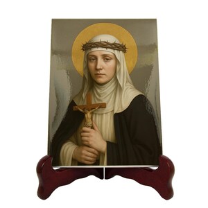 Icona in ceramica di Santa Caterina da Siena – Arte murale di suore cattoliche, patrona delle infermiere, piastrella regalo religiosa / Flos Carmeli HolyArt