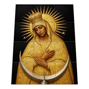Our Lady of the Gate of Dawn Tile Mural: Handmade Ceramic Religious Wall Art