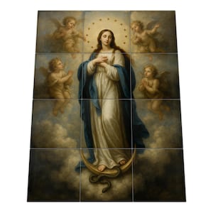 Handmade Blessed Virgin Mary Ceramic Tile Mural - Religious Wall Art