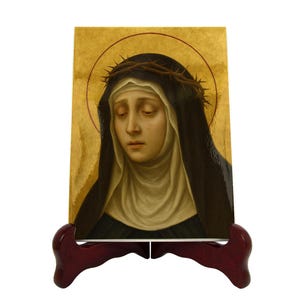 Icona in ceramica di Santa Caterina da Siena, arte devozionale cattolica, dottore, chiesa, mistica, cristiana, regalo