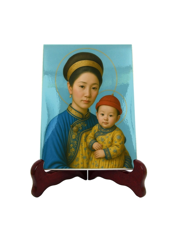 中国の聖母の陶器製イコン カトリックの信仰芸術 聖母子像 アジアの 