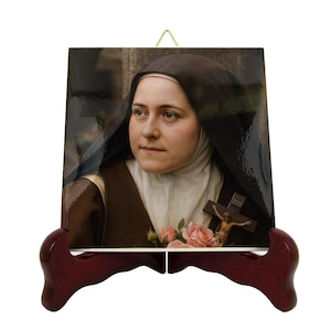 Handcrafted St Therese of Lisieux Ceramic Icon: Catholic Home Altar Tile