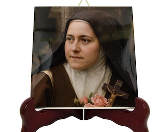 Handcrafted St Therese of Lisieux Ceramic Icon: Catholic Home Altar Tile
