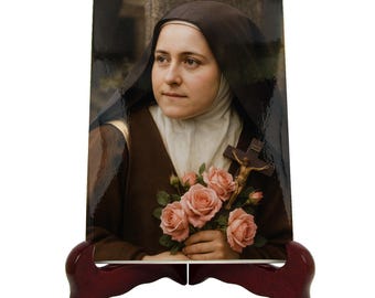 Handcrafted Therese of Lisieux Ceramic Icon: Photorealistic Religious Art