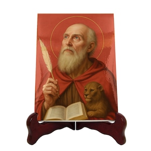 Handcrafted Saint Jerome Ceramic Icon: Christian Home Decor