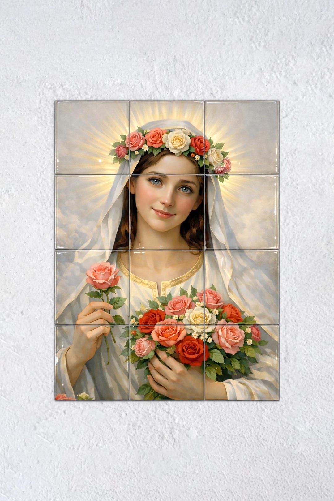 Madonna of the Roses Tile Mural – Catholic Tile Mural, Religious Wall ...