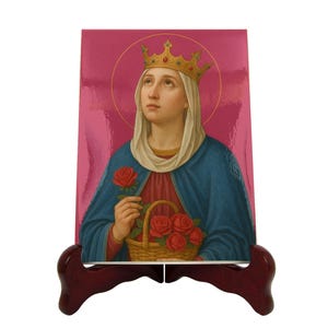 Saint Elizabeth of Hungary Ceramic Icon – Patron Saint of Charity Byzantine Catholic Wall Art Tile | Flos Carmeli HolyArt