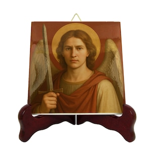 Keramisch icoon aartsengel Aartsengel Michaël – katholieke beschermengel, devotie spirituele oorlogsvoering, geschenk beschermengel
